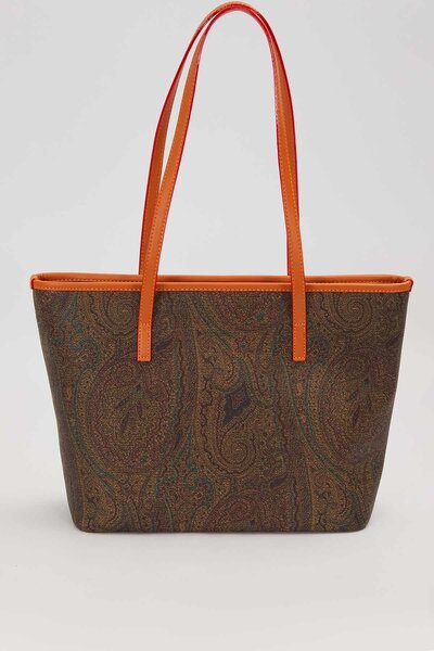 Levidor Ethnic Patterned Colorful Shopper Design Women's Shoulder Bag Brown