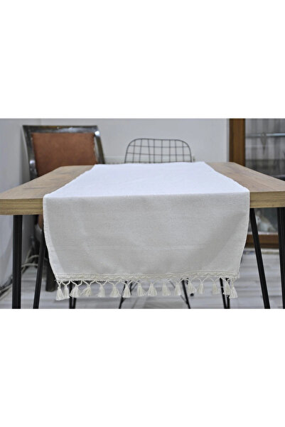 NDC HOME Special Design Organic Raw Linen Cream Pompom Runner Table Cloth 45 ...