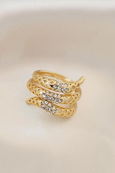 Inure Jewelry خاتم معدني ذهبي اللون مرصع بحجر الزركون