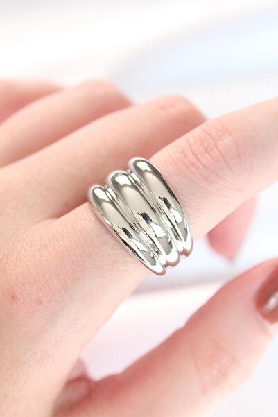 Inure Jewelry Silver Color Adjustable Striped Bombe Ring