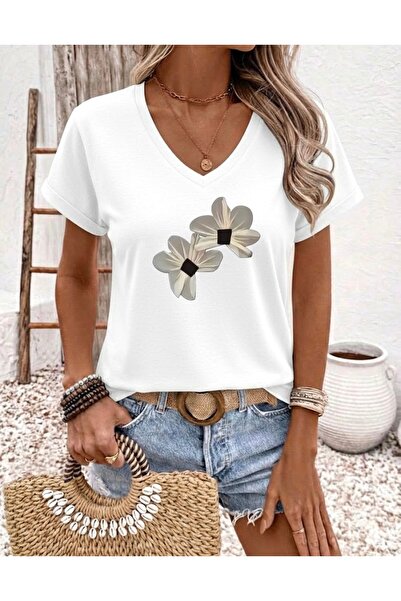 FUFLUNS TRIOC OVERSIZE CU DECOLTEU IN V PENTRU FEMEI CU IMPRIMARE CU MODELE F...