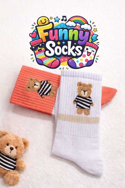 Funnysocksonline 2'li Teddy Desenli Çorap