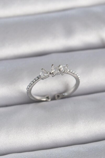 Inure Jewelry Brass silver color zircon stone heart pearl detail adjustable m...