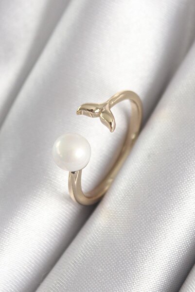 Inure Jewelry Brass Gold Color Pearl Ball Figure Fish Tail Model Women's Ring