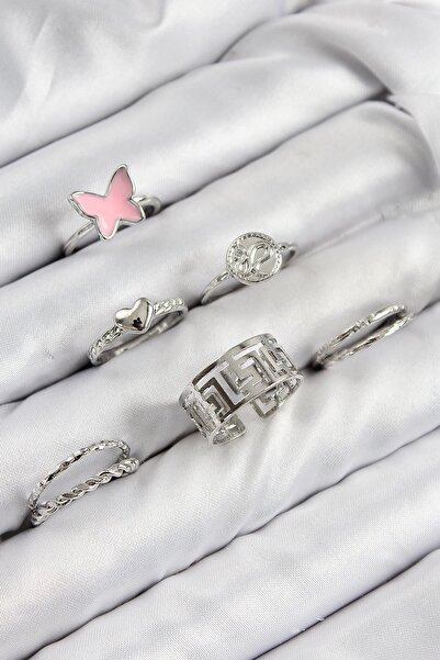 Inure Jewelry Brass Butterfly and Heart Model Silver Color Women's Ring Combi...