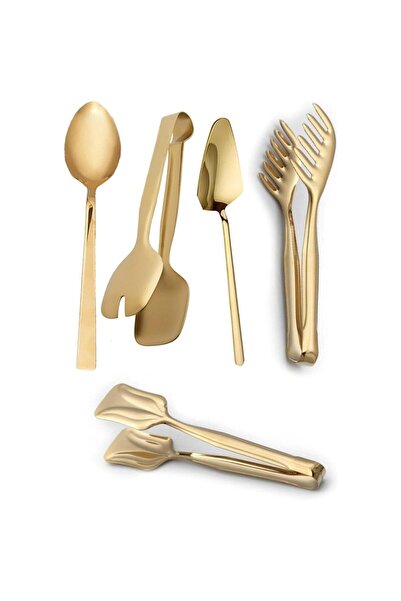 AyrStore Online Kapında 5'li Lüx Gold Servis Maşa Pasta Spatula Set Gold