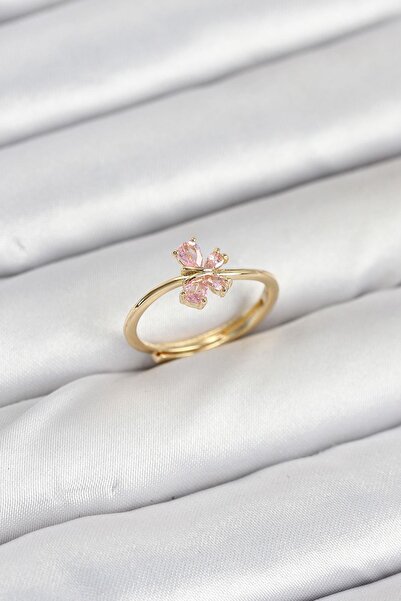 Inure Jewelry Brass Gold Color Pink Butterfly Women Ring