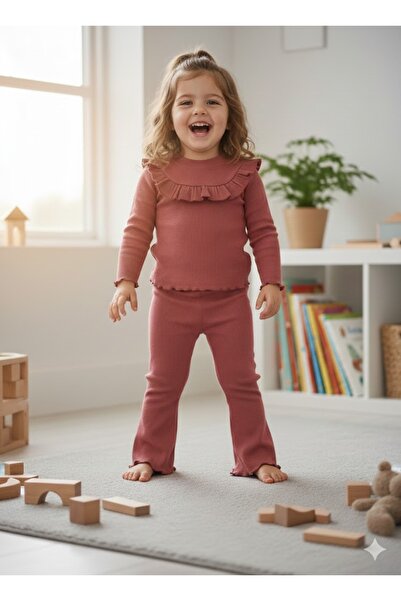 Fırfırlı Ribanalı Fitilli Pamuklu Esnek Alt Üst Takım 2'Li Set