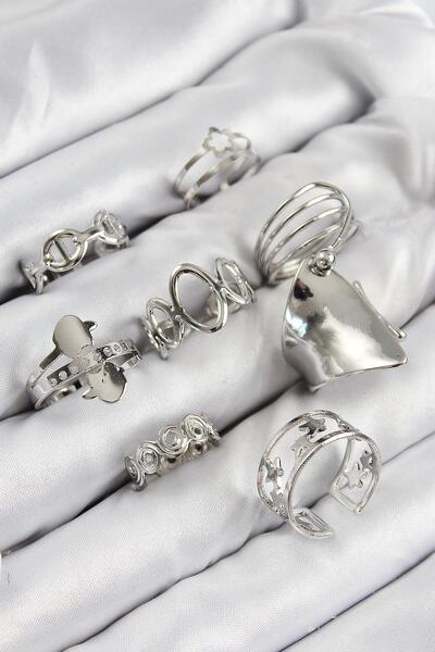 Inure Jewelry Brass Spiral and Star Model Silver Color Women's Ring Combinati...