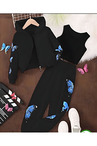 Kids Mavi Kelebek Baskılı Alt-Üst Takım