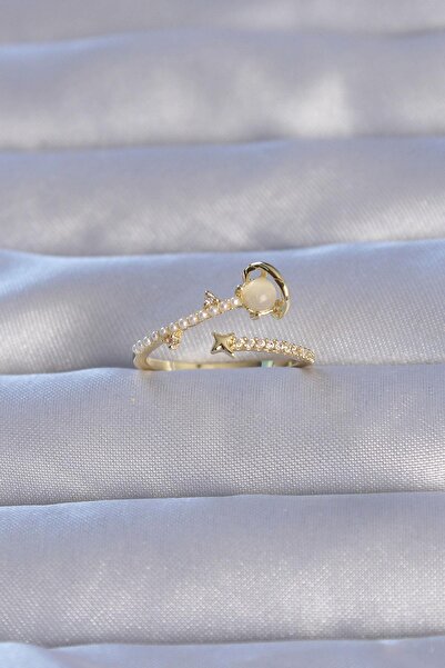 Inure Jewelry Brass Gold Color Zircon Stone and Pearl Saturn Model Adjustable...