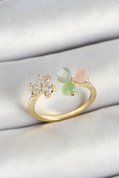 Inure Jewelry Gold Color Adjustable Women's Ring with Brass Heart Figure Zirc...