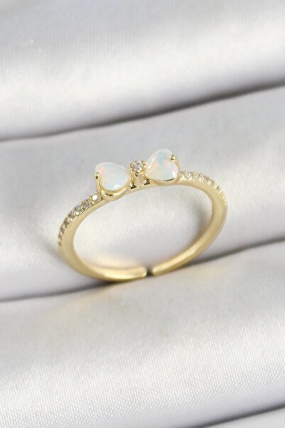 Inure Jewelry Gold Color Adjustable Women's Ring with Brass Bow Figure and Zi...