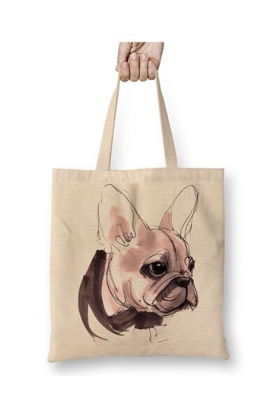 Toyaso Pug Dog French Bulldog White Tote Bag Long Handle Shopping Bag Beach Bag