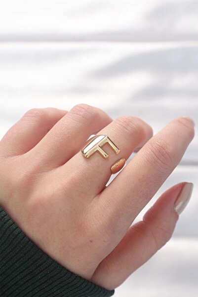 Inure Jewelry خاتم ذهبي اللون قابل للتعديل مع حرف F