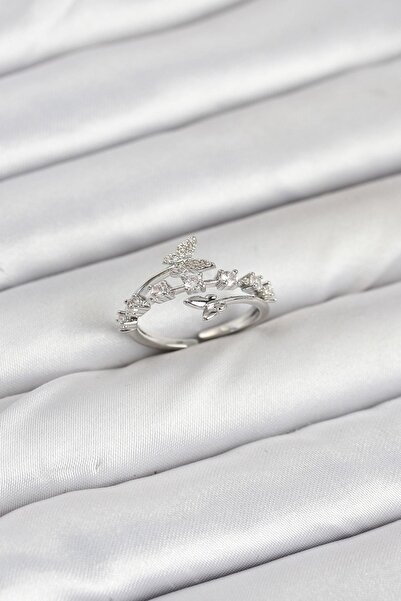 Inure Jewelry Brass Silver Color Zircon Stone Butterfly Model Women's Ring