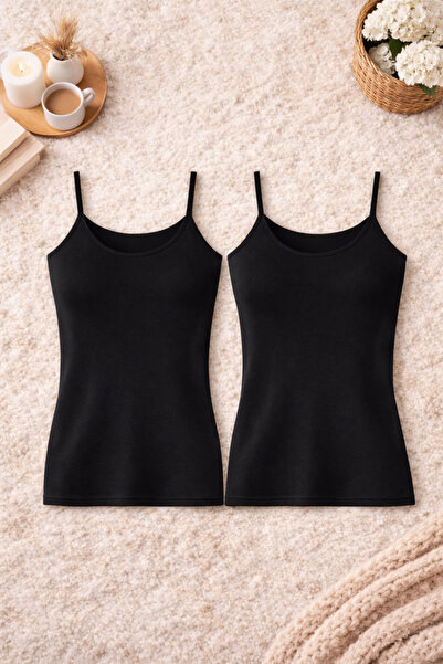 ROZELT Γυναικείο βαμβακερό λικράνι με λουράκια, μαύρο χτενισμένο βαμβακερό εσ...