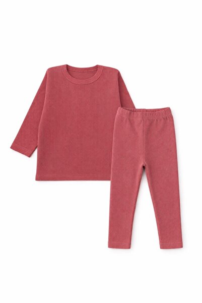 Girls Ribbed Suit Long Sleeve T-Shirt and Leggings Bottom Set – Casual 2-Piece Set for Daily