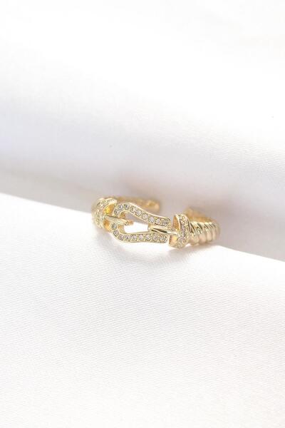 Inure Jewelry Gold Color Zircon Stone Adjustable Ring with Belt Buckle Design