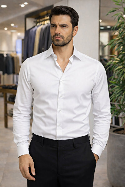 SUİT AYDIN Erkek Cepsiz Slimfit Siyah Gömlek Saten Kumaş(KIRIŞMAZ ÖZELLİKLİ)