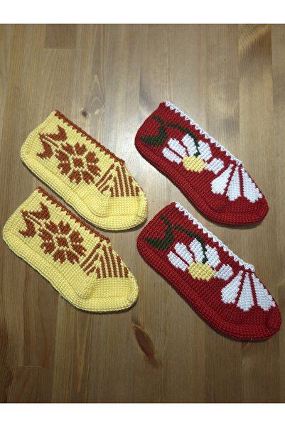 PİNA HEDİYELİK AKSESUAR El Örgüsü 2'li Tunus İşi Patik 39-41 Çeyizlik Patik H...