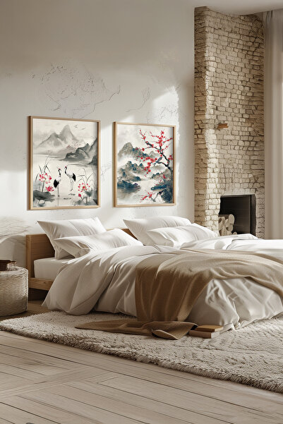 STARYUNA Σετ διπλών ζωγραφικών εικόνων με ξύλινο πλαίσιο με θέα στο βουνό της...