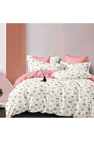 JOJO Double Bed Linen Set from Fine Cotton with Elastic, 6 Pieces - Pink Roses
