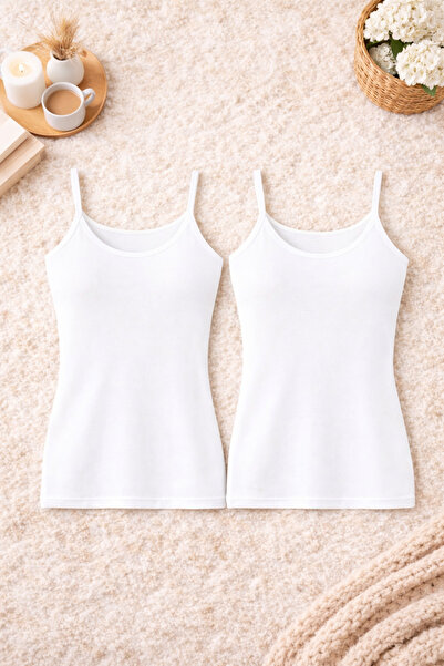 ROZELT Women's Cotton Stretch Fabric Thread Strap White Combed Cotton 2-Piece...