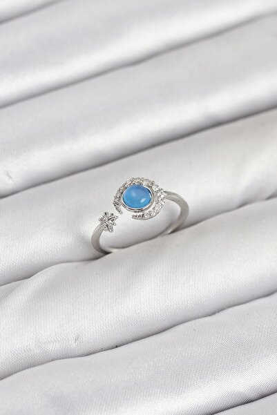 Inure Jewelry خاتم نسائي من حجر الزركون الفضي النحاسي على شكل نجمة القمر