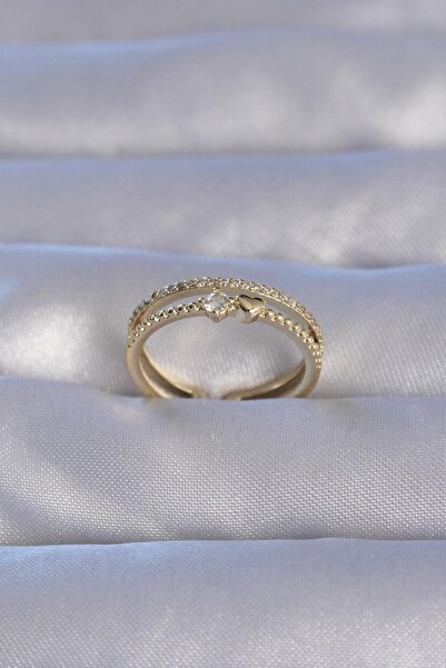 Inure Jewelry Brass Gold Color Zircon Stone Heart Waterway Model Adjustable Ring