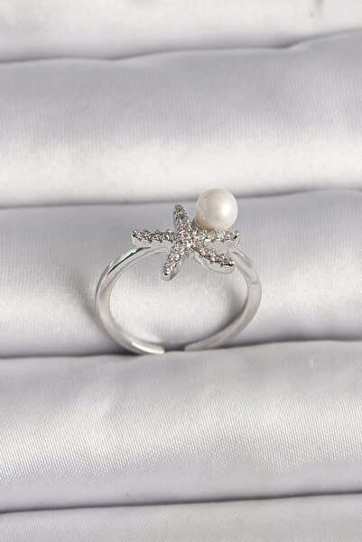 Inure Jewelry Brass Silver Color Zircon Stone Starfish Model Pearl Detail Adj...