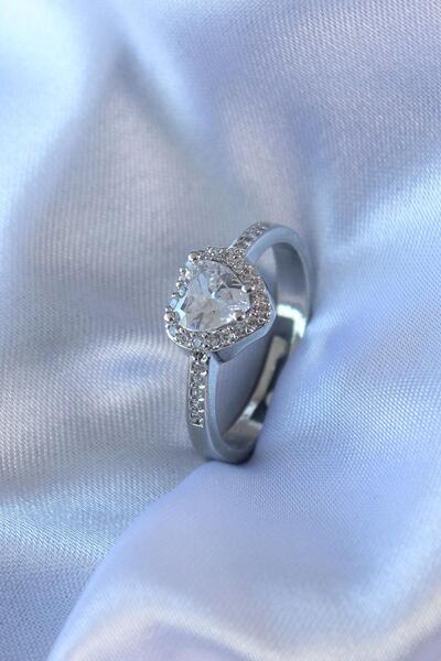 Inure Jewelry Silver Color Heart Zircon Stone Charm Model Brass Women's Ring