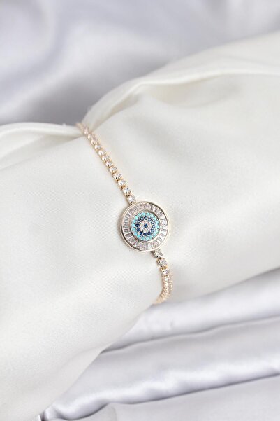 Inure Jewelry Gold Color Nazar Model Zircon Stone Elevator Waterway Bracelet