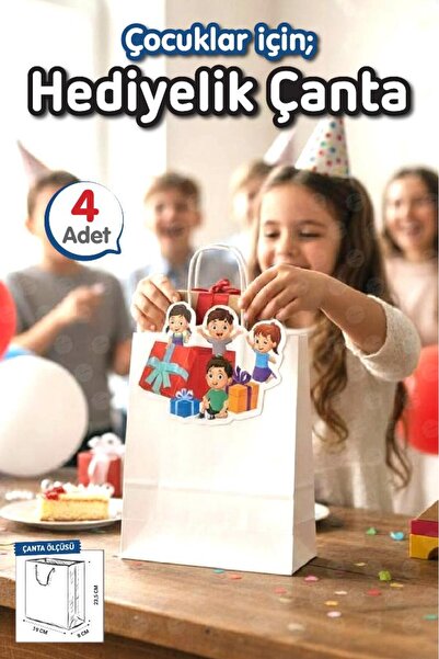 t tuğset etiket Burgu Saplı Karton Beyaz Çanta 4 adet Çocuklar İçin Doğum Gün...