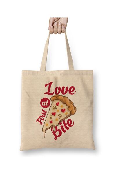 Toyaso Love at First Bite Pizza Slice Pixel White Tote Bag Long Handle Shoppi...
