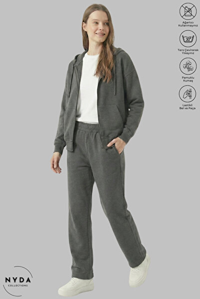 Nyda Collections Women Fleece-Lined Oversized Cotton Hooded Jacket and Elasti...