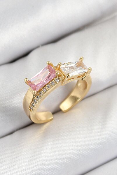 Inure Jewelry خاتم نسائي من حجر الزركون والنحاس مستطيل الشكل باللون الذهبي