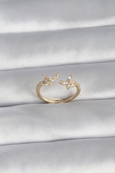 Inure Jewelry Brass Gold Color Zircon Stone Butterfly Model Women's Ring