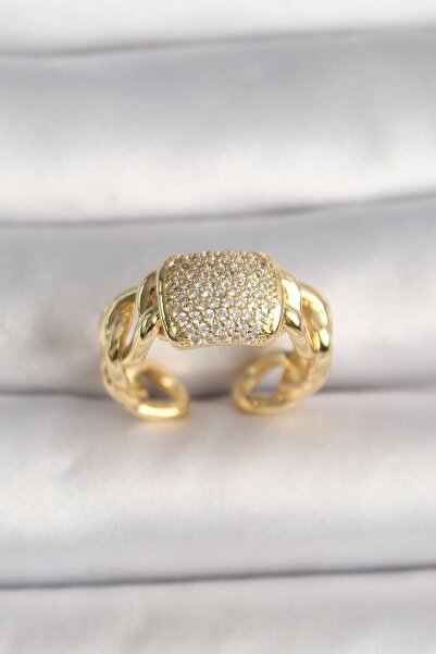 Inure Jewelry Brass Gold Color Adjustable Zircon Stone Women's Ring