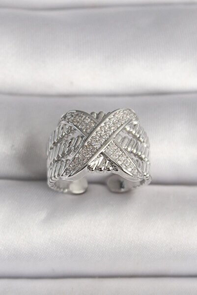 Inure Jewelry Brass Silver Color Adjustable Zircon Stone X Model Women's Ring