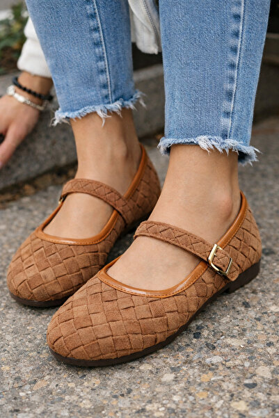 MOON CLOUD CAMEL RENGİ ÖRGÜ DESENLİ BABET EV-OFİS AYAKKABISI ZYN112