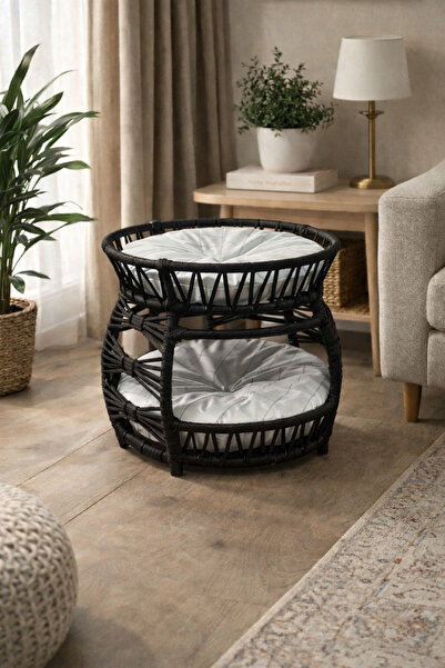 todek home Galaxy Çift Katlı Kedi Yatağı – Modern Rattan Tasarım, Yumuşak Min...
