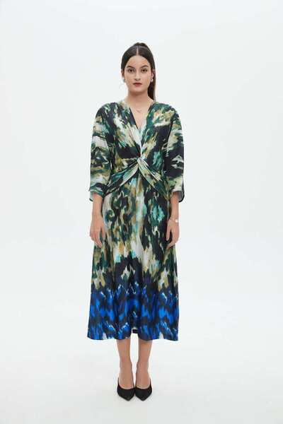 Nichii Multicolor Patterned Midi V-Neck Dress