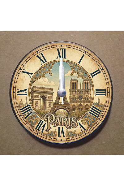 BK Design Paris Temalı Magnet Saat Buzdolabı Süsü Duvar Saati 10,5cm MS3012