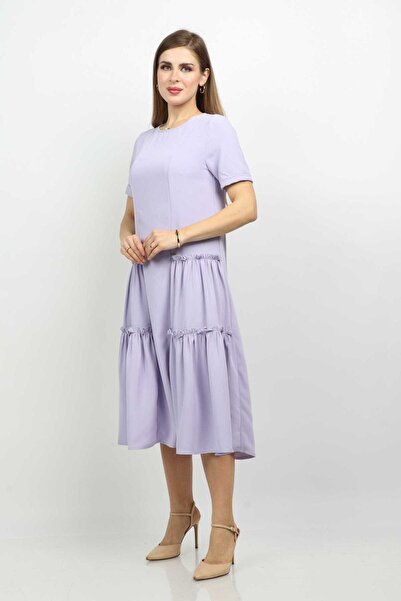 Nichii Lilac Plain Midi Short-Sleeve Dress