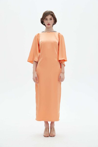 Nichii Orange Solid Maxi Bell-Sleeve Dress