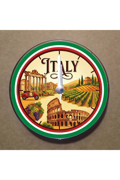BK Design İtalya Temalı Magnet Saat Buzdolabı Süsü Duvar Saati 10,5cm MS3004