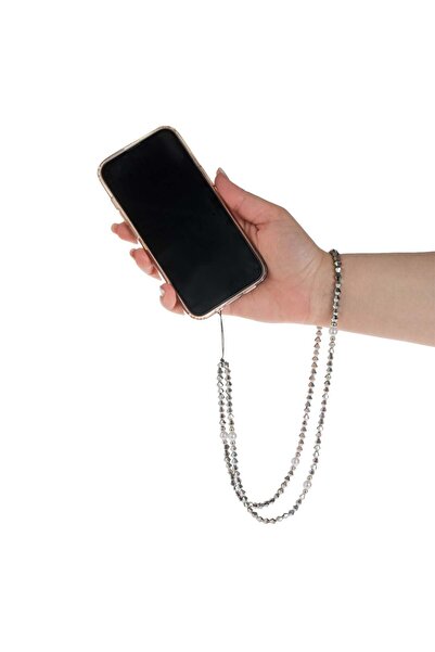 OEM Accesoriu pentru telefonul mobil curelusa cu margele gri si albe. Se fixe...