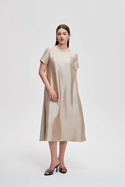 menta Plain Short Sleeve Midi Dress