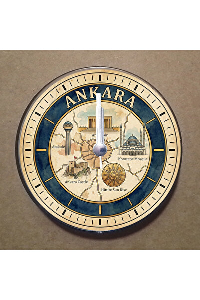 BK Design Ankara Temalı Magnet Saat Buzdolabı Süsü Duvar Saati 10,5cm MS1006